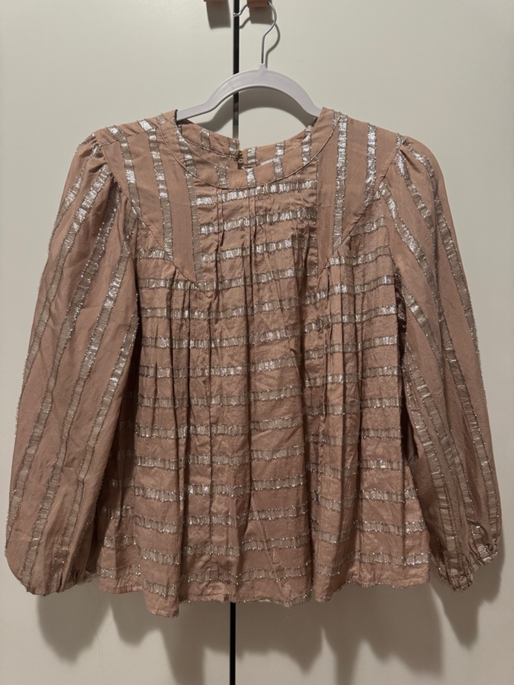 Current Air Blush Pink Metallic-Striped Peasant Top